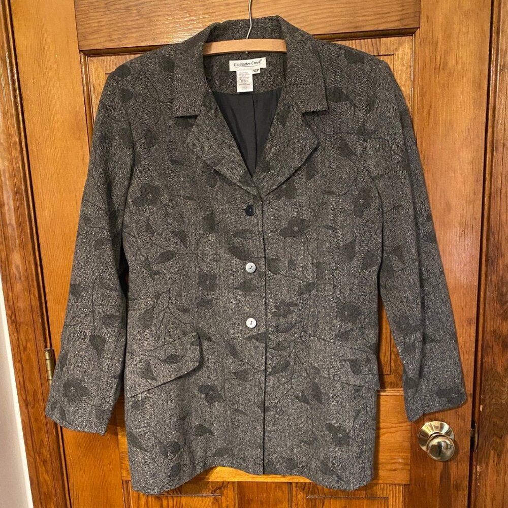 Coldwater Creek Gray Blazer with Dark Gray Floral Pattern  - Like New! 12P